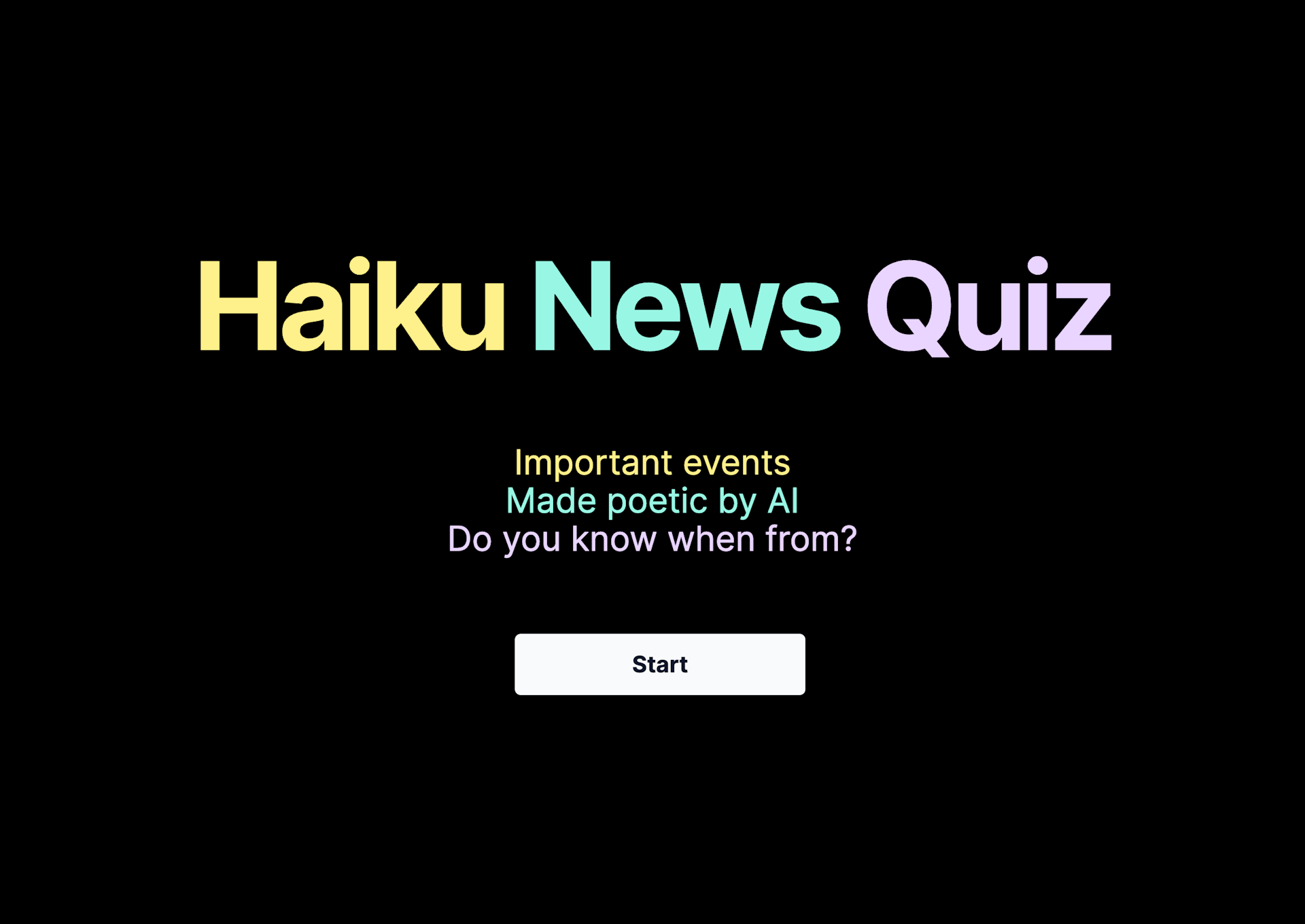 Homepage screenshot of Haiku News Quiz