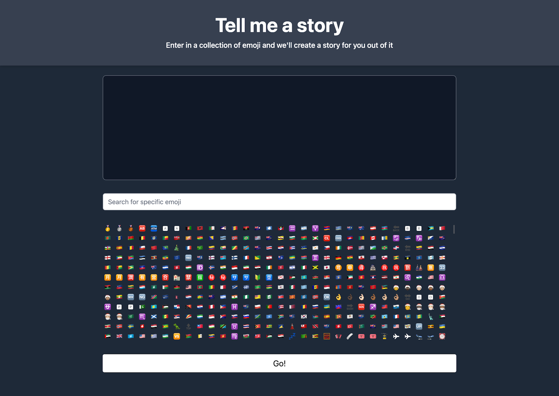 Homepage screenshot of Tell Me A Story